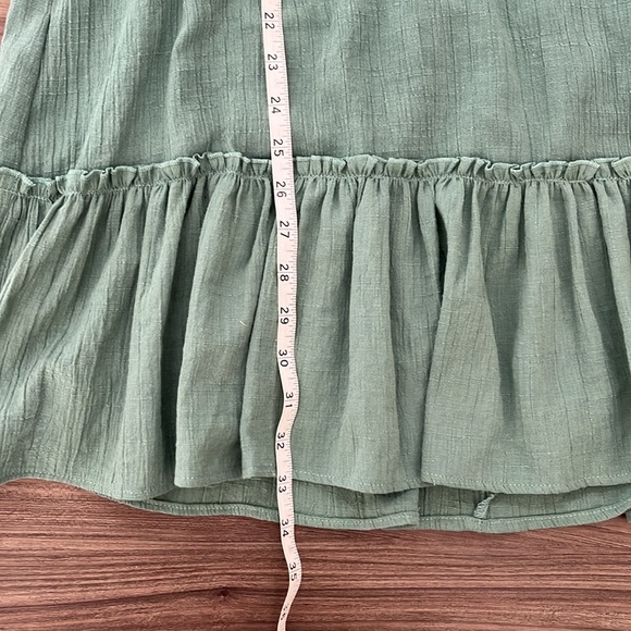 4/$25 SALE LULUS Green V Neck Mini Ruffle Open Back Dress with Sleeves - Picture 6 of 7